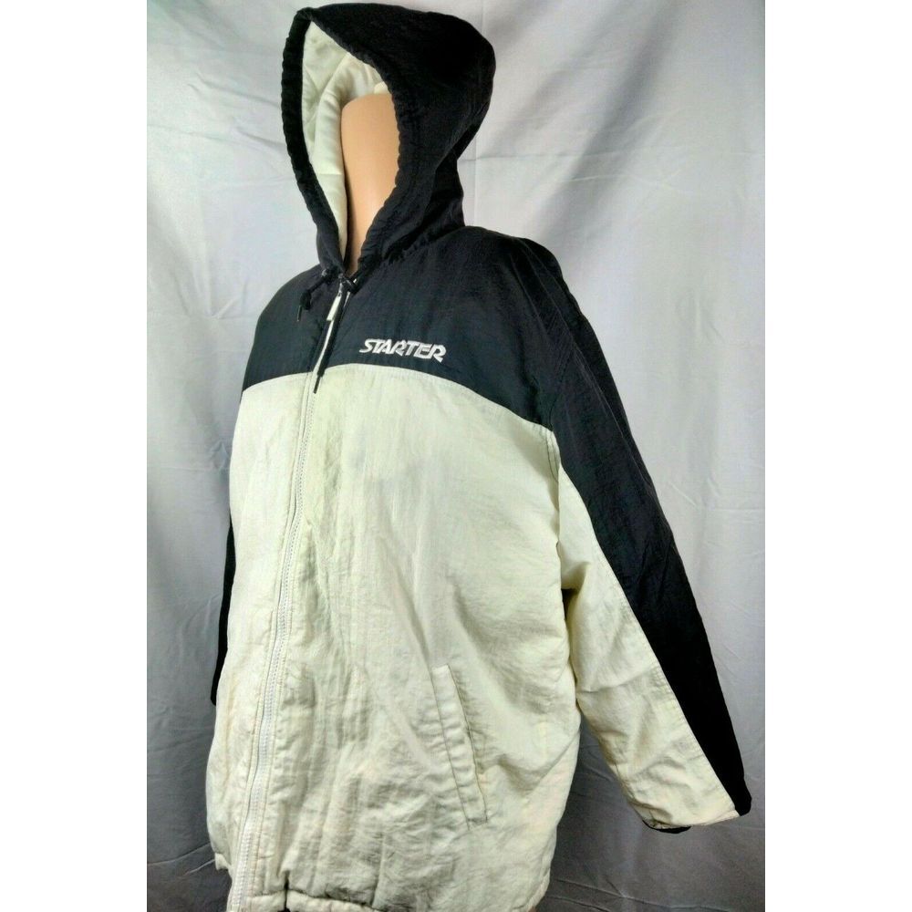 Vintage Starter Brand Men's White Black Puffy Jacket Coat Full Zip Sz Large - Picture 3 of 8